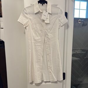 Theory Cream Short-Sleeve Mini Dress